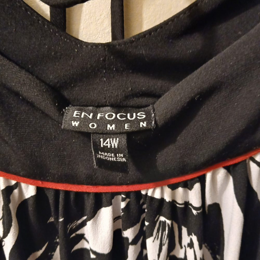 Enfocus Studio Black and White Midi Dress with Red Trim